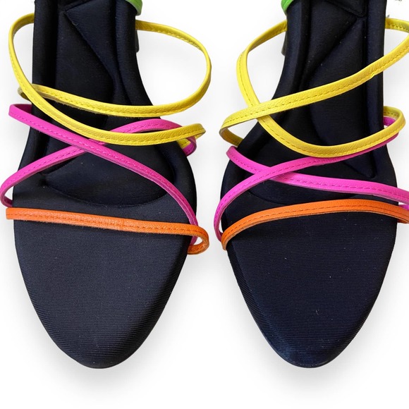 Gianni Bini Multicolor Strappy Heels green neon yellow pink black sexy tropical - Picture 7 of 10